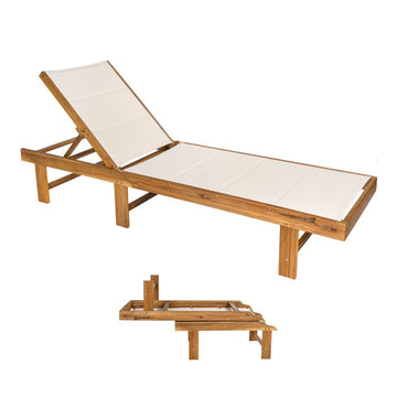 Lagunan 77.17"x26.38" Modern Minimalist Foldable Adjustable Wood Chaise Outdoor Lounge Chair
